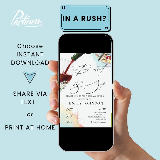 Paint und Sip Brautparty Einladung