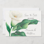 Paint White Lilie mit grünem Leaf Save the Date Einladung (Vorderseite)