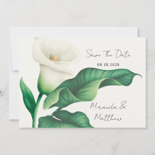 Paint White Lilie mit grünem Leaf Save the Date Einladung (Vorderseite)