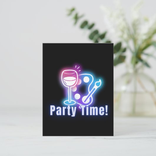 Paint & Wine Party Neon Art Postkarte (Stehend Vorderseite)