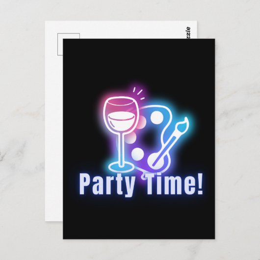 Paint & Wine Party Neon Art Postkarte (Vorne/Hinten)