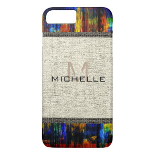 Paint Wood Look Burlap Rustic Monogram #3 iPhone 8 Plus/7 Plus Hülle