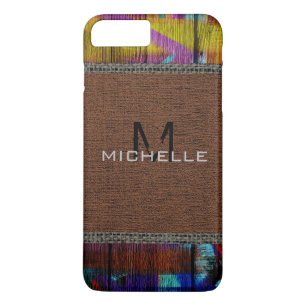 Paint Wood Look Burlap Rustic Monogram #8 Case-Mate iPhone Hülle
