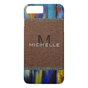 Paint Wood Look Burlap Rustic Monogram #9 iPhone 8 Plus/7 Plus Hülle