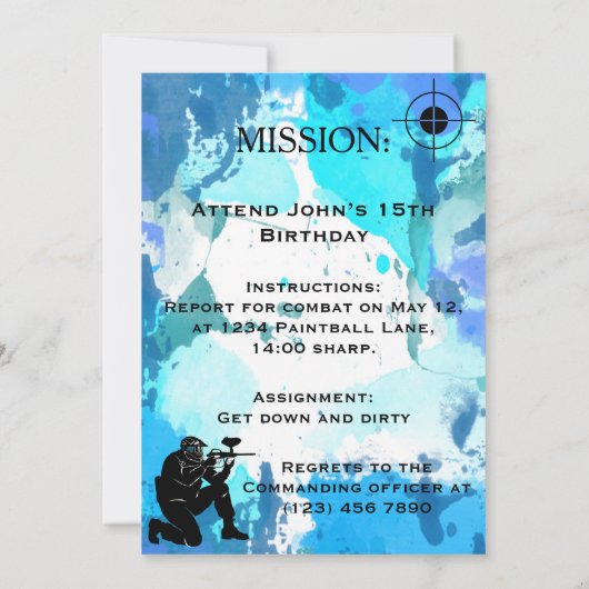 Paintball 15. Geburtstag Einladung (Rückseite)