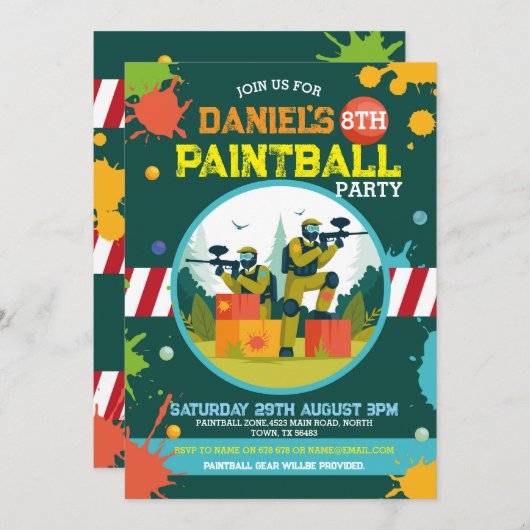 Paintball Birthday laden Jungs zum Malen jedes Par Einladung (Vorne/Hinten)