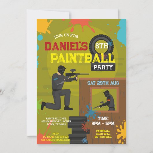 Paintball Birthday laden Jungs zum Malen jedes Par Einladung (Vorderseite)