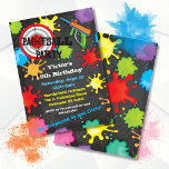 Paintball Birthday Party Chalkboard Hintergrund Einladung<br><div class="desc">Super unterhaltsame und farbenfrohe Chalkboard Paintball Geburtstagsparty mit großen Farbspritzen,  Ziel und lustigen Schriftart. Ideal für einen Jungen,  ein Mädchen und Teens. Handgezeichnete Abbildung von McBooboos</div>