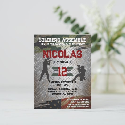 Paintball Birthday Party Militärische Camouflage U Postkarte (Stehend Vorderseite)