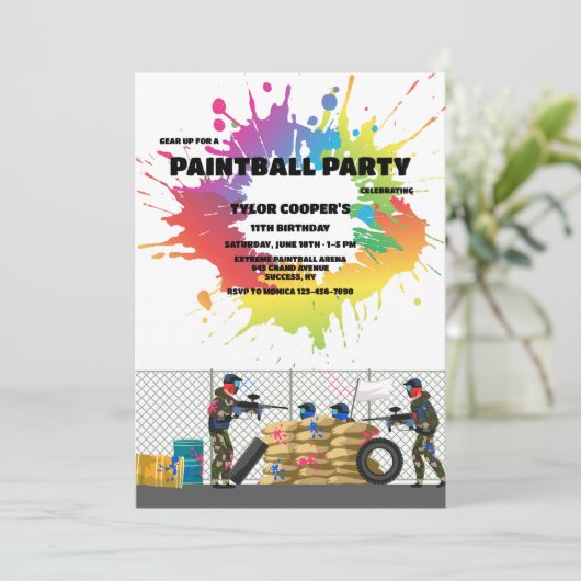 Paintball Challenge Einladung (Stehend Vorderseite)