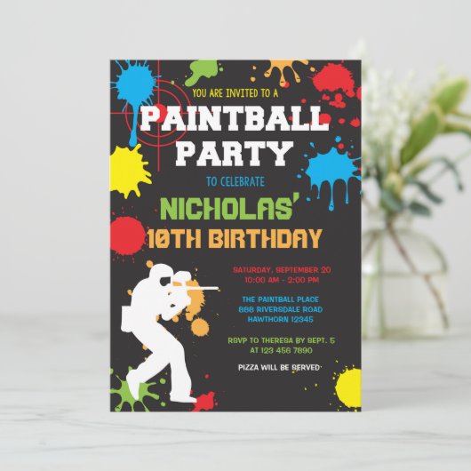 Paintball Einladung Geburtstag / Paintball Geburts (Stehend Vorderseite)