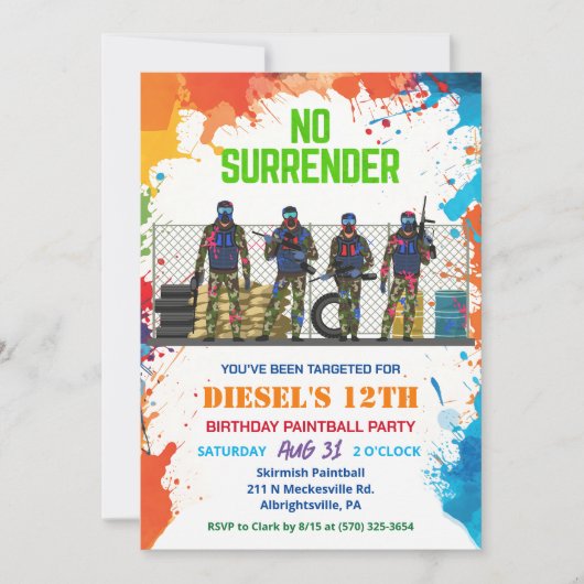 Paintball Einladung zum Geburtstag (Vorderseite)