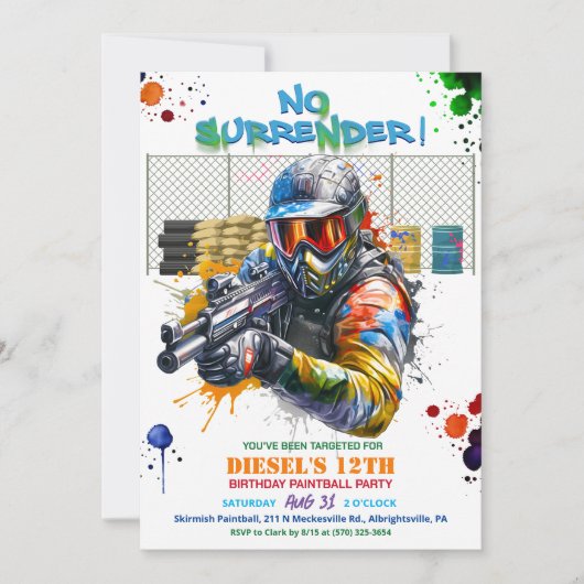 Paintball Einladung zum Geburtstag (Vorderseite)