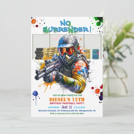 Paintball Einladung zum Geburtstag (Stehend Vorderseite)