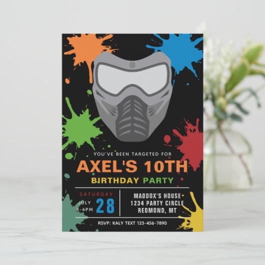 Paintball Einladung zum Geburtstag | Paintball-Par (Stehend Vorderseite)