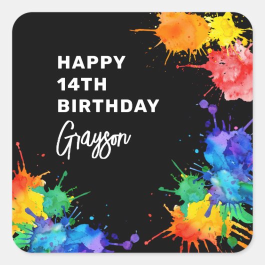 Paintball-Geburtstagsfeier Quadratischer Aufkleber (Vorderseite)