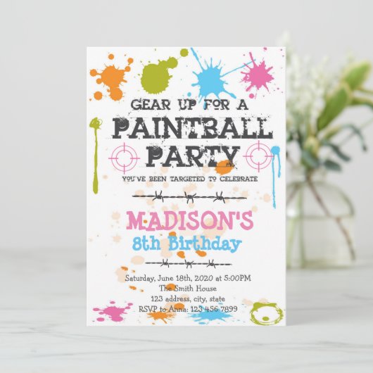 Paintball Geburtstagsparty Einladung (Stehend Vorderseite)