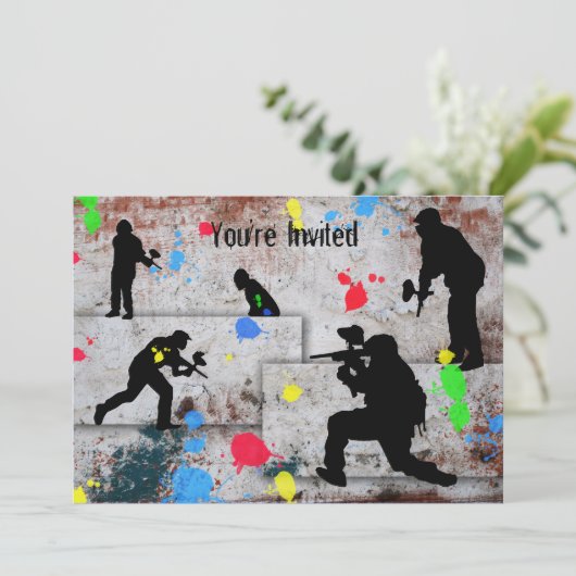 Paintball-Kampf eingeladen Einladung (Stehend Vorderseite)