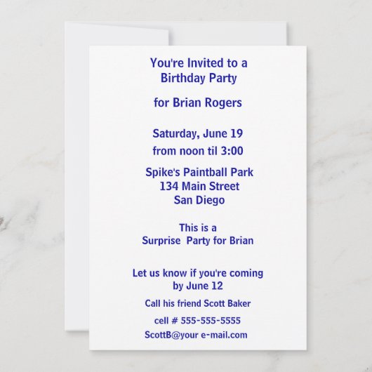 Paintball-Kampf Einladung (Rückseite)