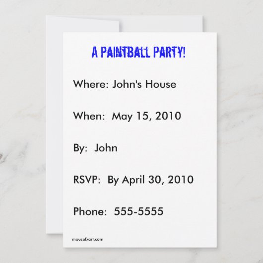 Paintball-Party Einladung (Rückseite)