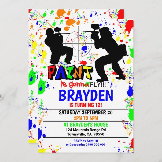 Paintball Party Einladung (Vorne/Hinten)