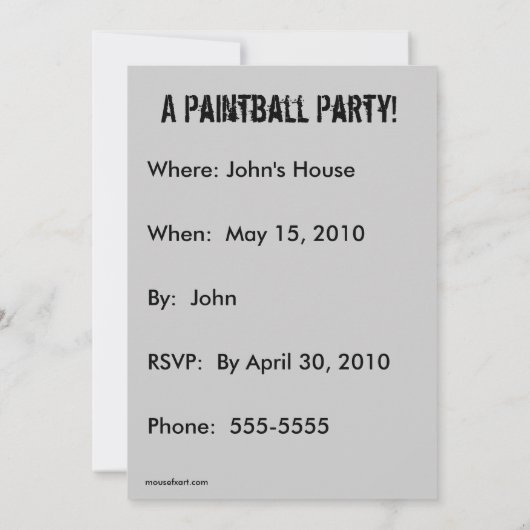 Paintball-Party Einladung (Design 2) (Rückseite)