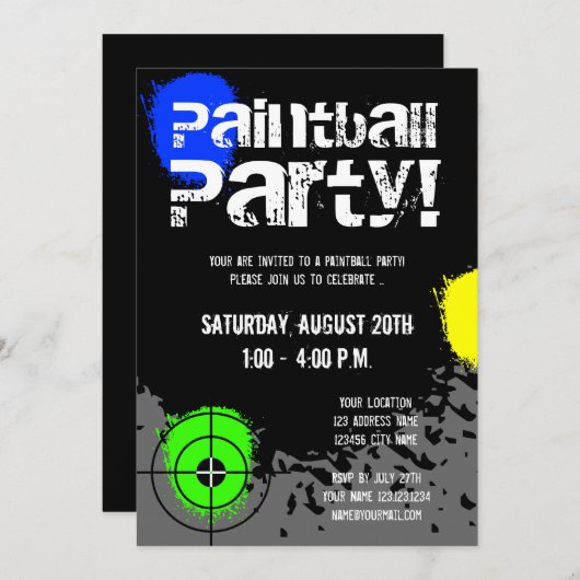 Paintball-Party Einladungen | Gewohnheit lädt ein (Vorne/Hinten)