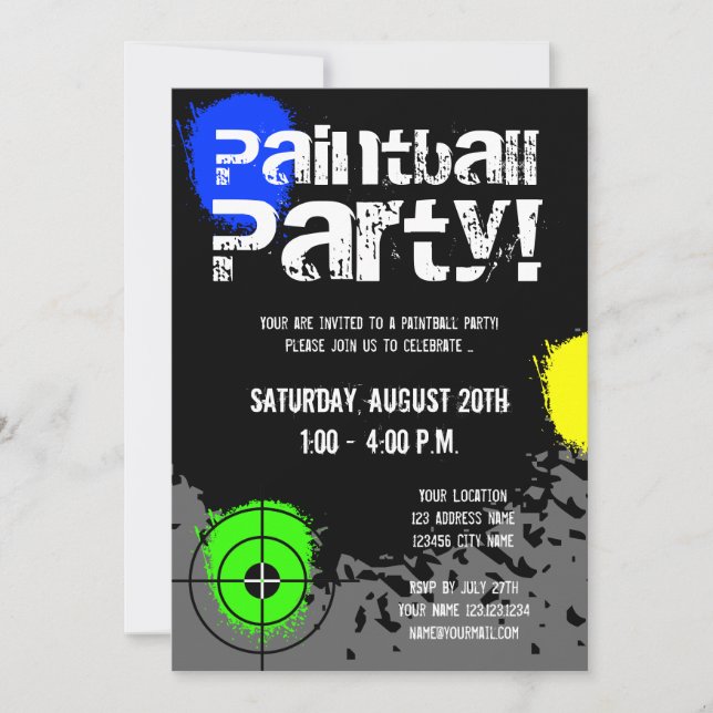 Paintball-Party Einladungen | Gewohnheit lädt ein (Vorderseite)