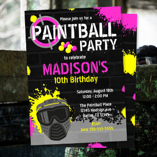 Paintball-Party-Geburtstagseinladung Farbe spritze Einladung