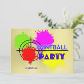 Paintball Party Gun Shot Paint Splats Einladung (Stehend Vorderseite)