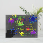 Paintball Party Halbpension Grau Platsche Einladun Einladung (Stehend Vorderseite)