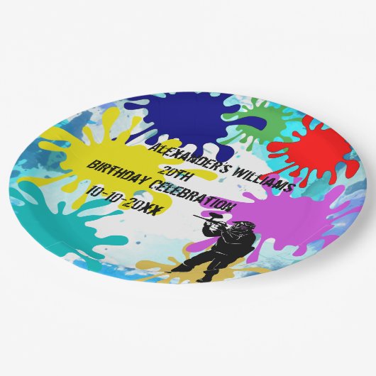 Paintball-Party Pappteller (Schrägansicht)