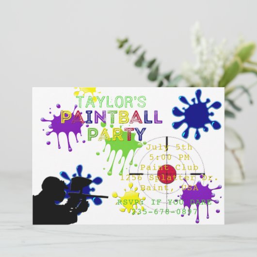 Paintball Party Platsche Einladung (Stehend Vorderseite)
