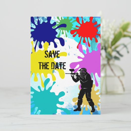 Paintball Party Save The Date (Stehend Vorderseite)