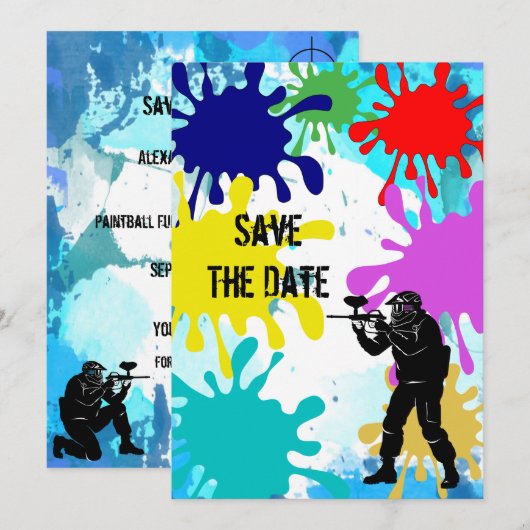 Paintball Party Save The Date (Vorne/Hinten)
