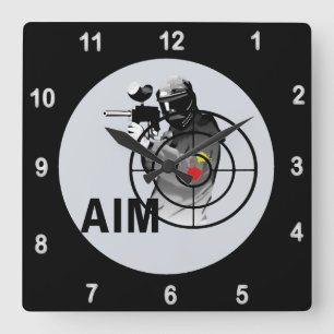 Paintball Shooter AIM Quadratische Wanduhr