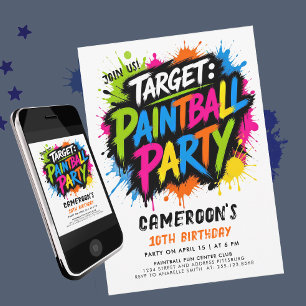 Paintball-Spaß Farbige Paint-Typo-Spritzer Zielsch Einladung