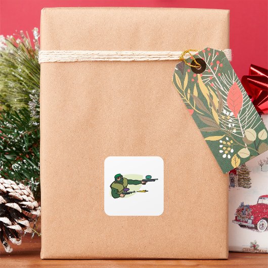 Paintball-Spieler mit Dual-Marker-Action-Sport Quadratischer Aufkleber