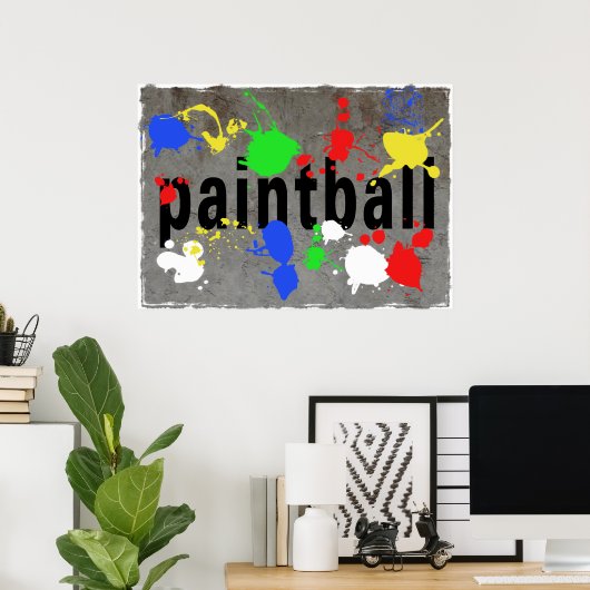 Paintball-Spritzer auf Betonmauer Poster (Heimbüro)
