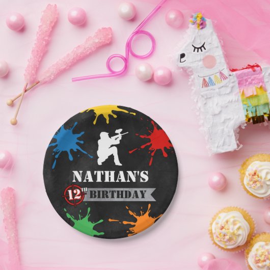 Paintball Spritzer Kindergeburtstag Party Papierpl Pappteller (Party)