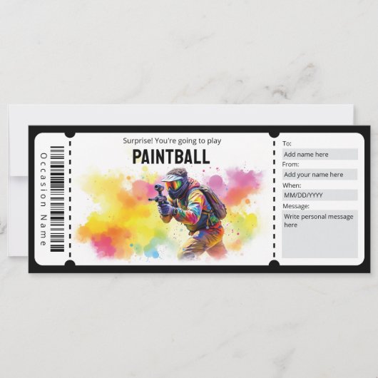 Paintball Ticket Einladung (Vorderseite)