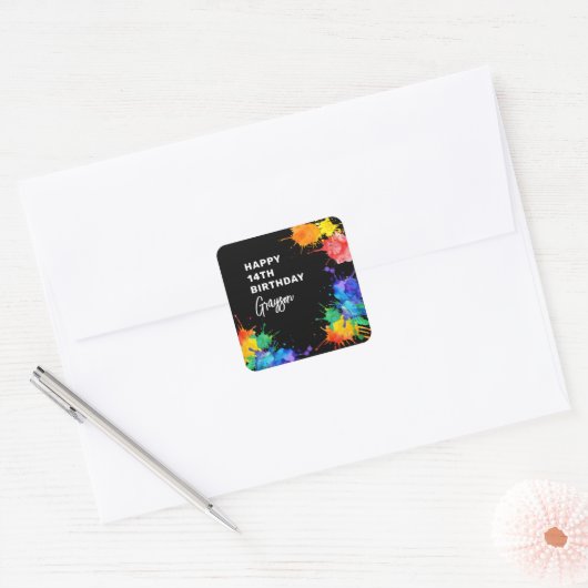 Paintballing Birthday Party Quadratischer Aufkleber (Umschlag)