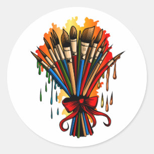 Paintbrush Bouquet Runder Aufkleber