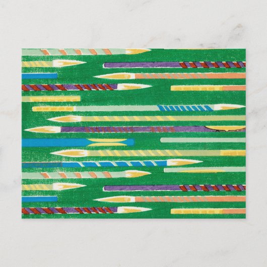 Paintbrush Japanisch Woodcut Textil Postkarte (Vorderseite)