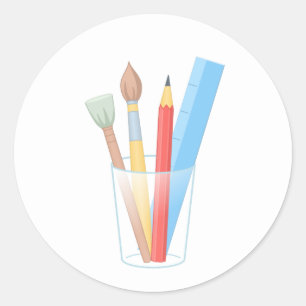 Paintbrush Pencil Ruler Kunstgewerbe Runder Aufkleber