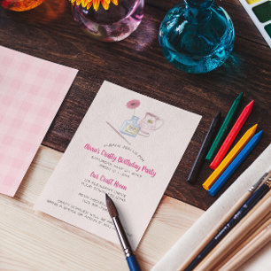 Paintbrush und Daisy Pink Gingham Party Einladung