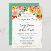 Painted Aquamarin Yellow Orange Peony Engagement P Einladung (Vorne/Hinten)