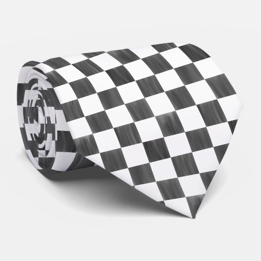 Painted Black and White Check Checkerboard Pattern Krawatte (Gerollt)