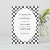 Painted Black and White Check Pattern Wedding Einladung (Stehend Vorderseite)