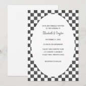 Painted Black and White Check Pattern Wedding Einladung (Vorne/Hinten)